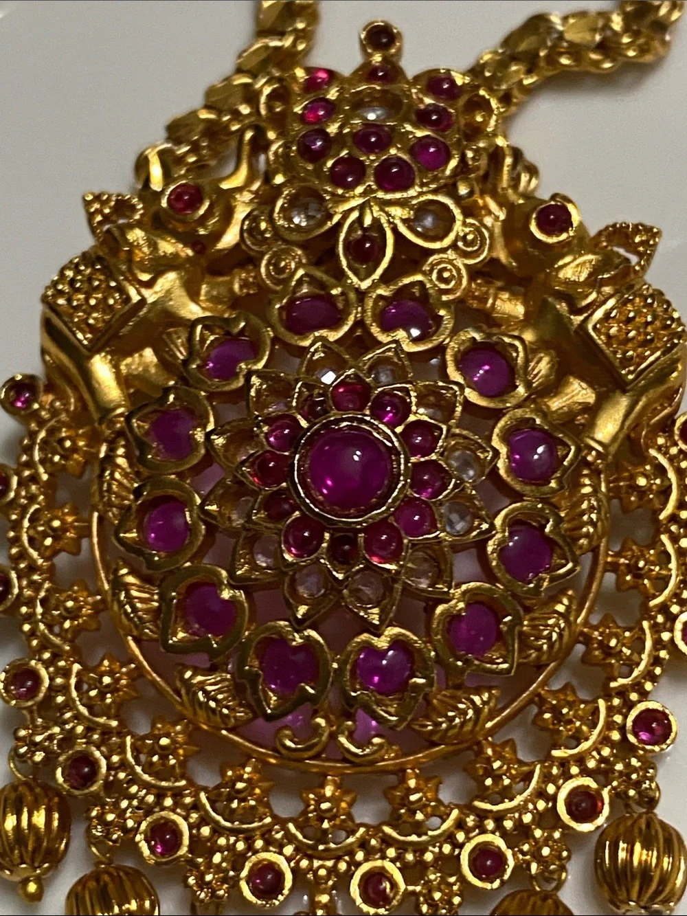24KGP Kemp Filigree Pendant Necklace and Earrings Set with Ruby